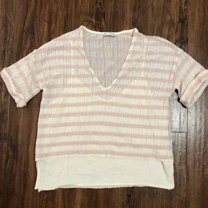 Zara Pink and White Striped Crop Top Short Sleeve